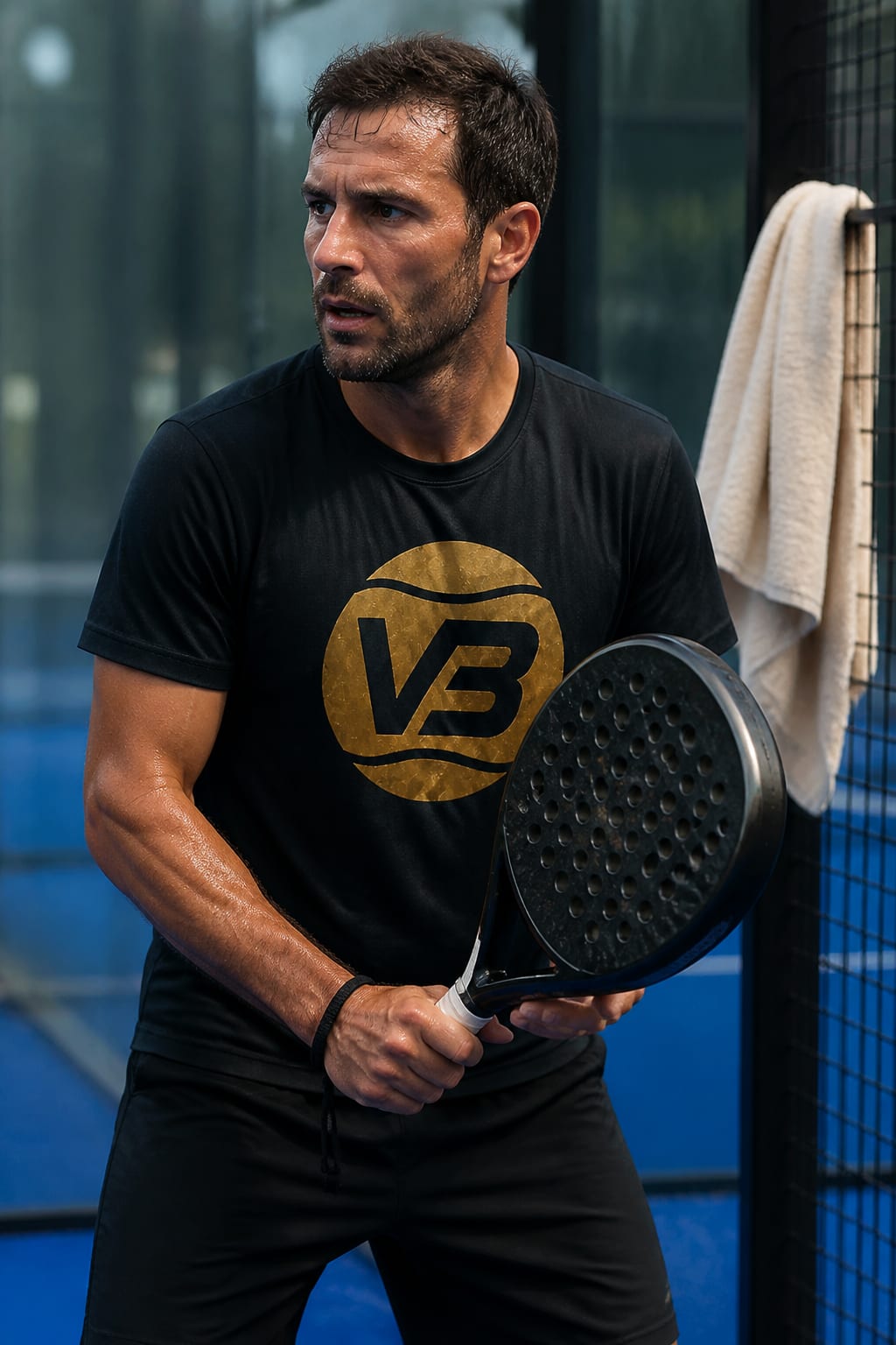 Pista de pádel con camiseta V3 Sports en Valladolid